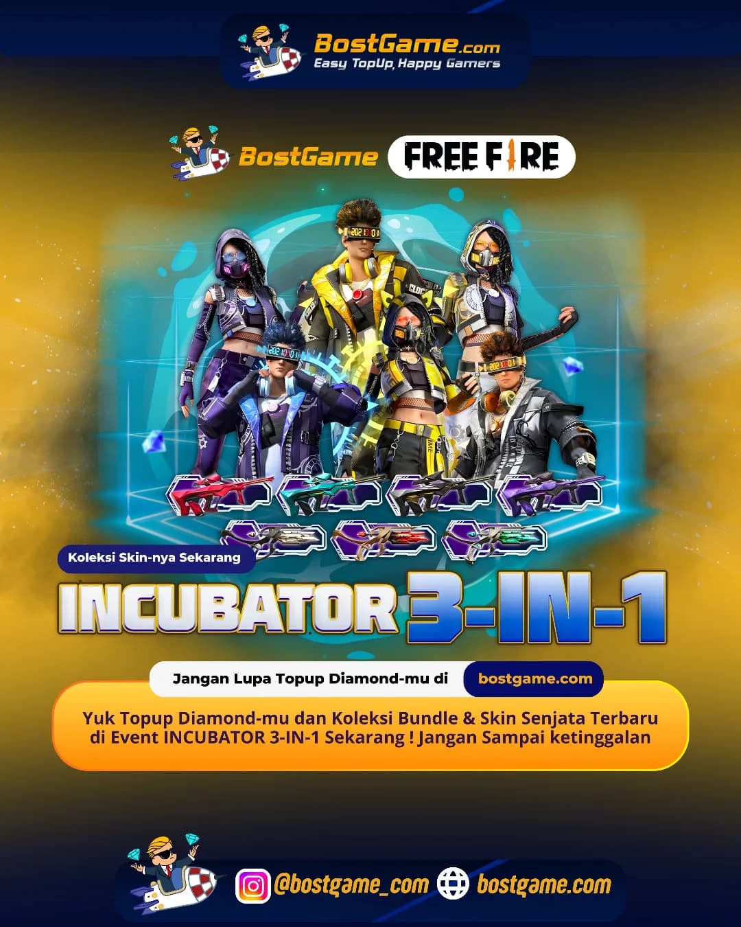 Free Fire : Satu incubator, tiga pilihan keren siap bikin tampilanmu makin futuristik & beda dari yang lain!