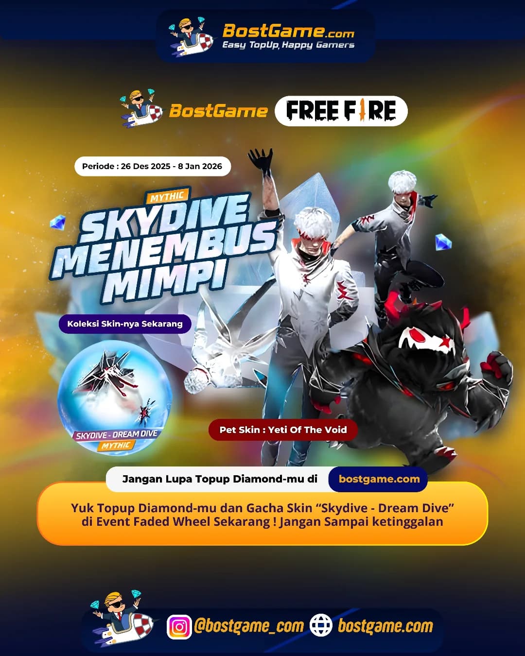 Free Fire : Event Faded Wheel balik lagi bawa skin terbaru “Skydive – Dream Dive”, Sobat FF!