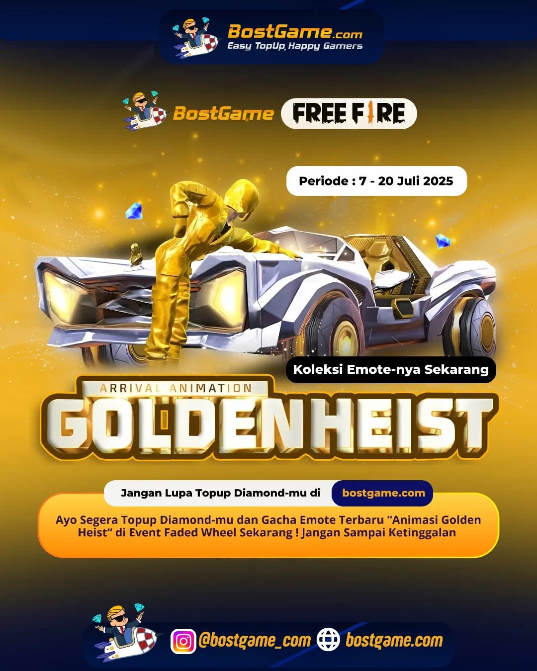 Free Fire : EMOTE BARU ALERT! “Golden Heist Animation” Hadir di Faded Wheel Periode: 7 – 20 Juli 2025
