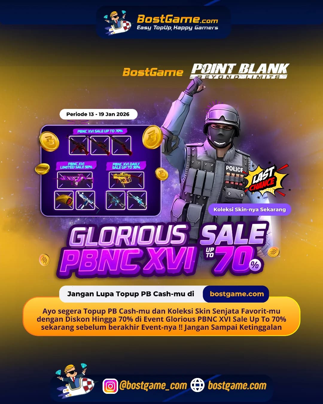 Point Blank : Hari Terakhir EVENT GLORIOUS PBNC XVI SALE UP TO 70%  Periode Hingga 19 Jan 2026