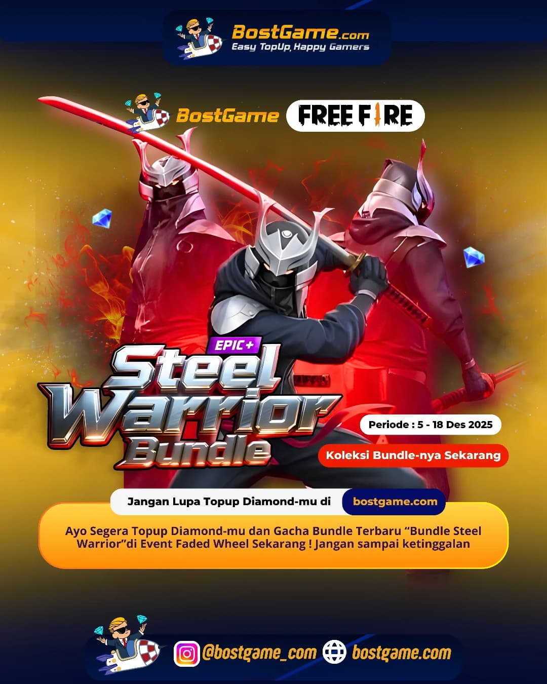 Free Fire : Bundle Terbaru “Bundle Steel Warrior” akhirnya rilis nih, Sobat FF!  Periode 5 – 18 Des 2025
