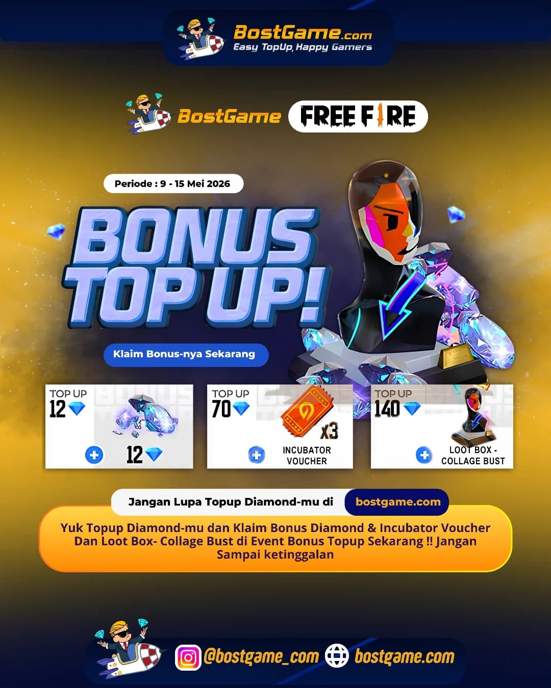 Free Fire : BONUS TOPUP IS BACK, SOBAT FF! 9 - 15 Mei 2026