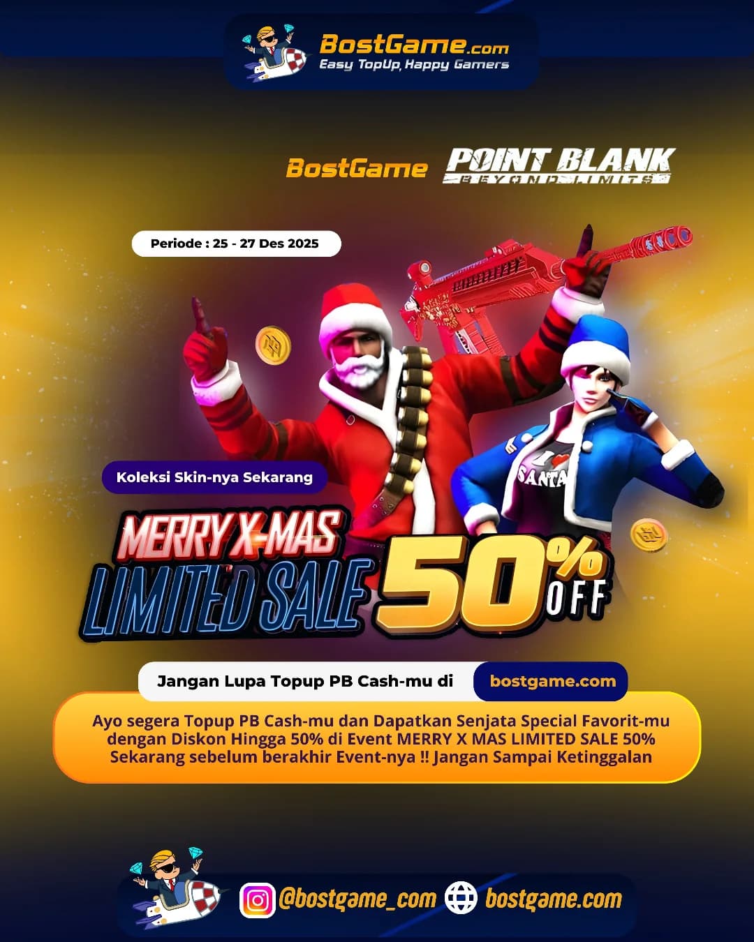 Point Blank : Event MERRY X MAS LIMITED SALE 50% akhirnya hadir, guyss! Periode 25 – 27 Des 2025