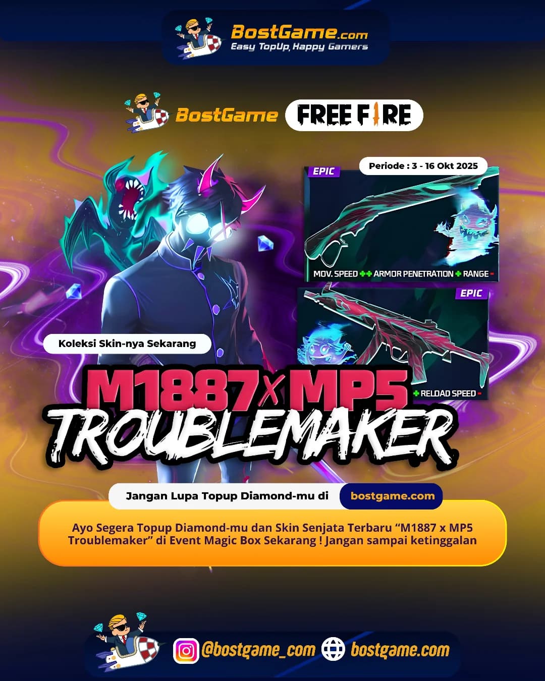 Free Fire : Skin Senjata Gokil Hadir! “M1887 x MP5 Troublemaker”!