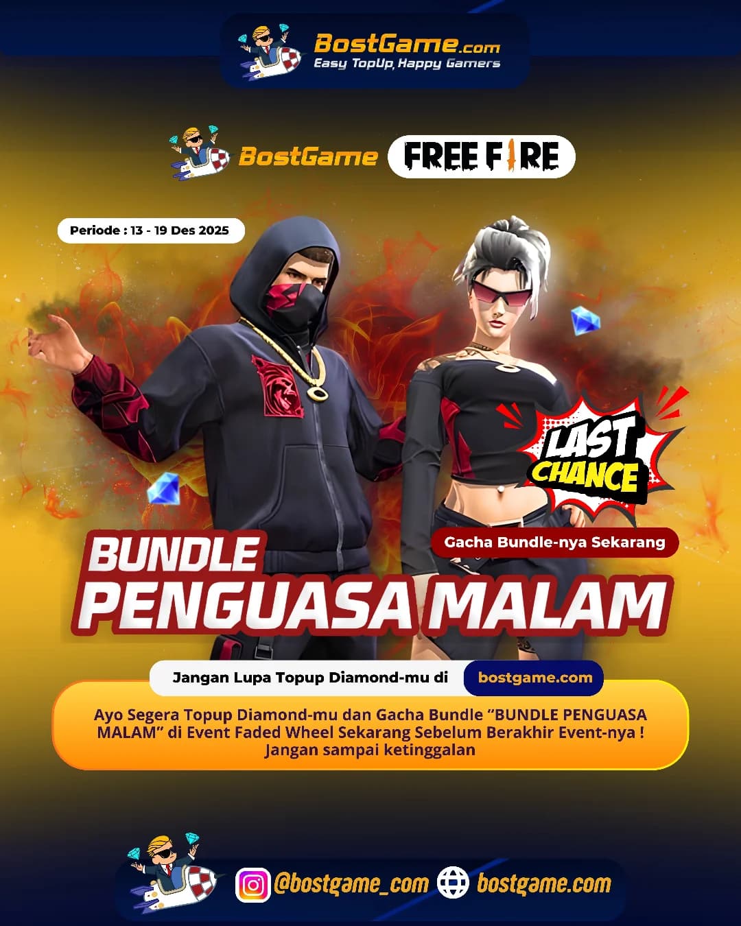Free Fire : Hari Terakhir Event Bundle “BUNDLE PENGUASA MALAM”, Sobat FF! Periode Hingga 19 Des 2025