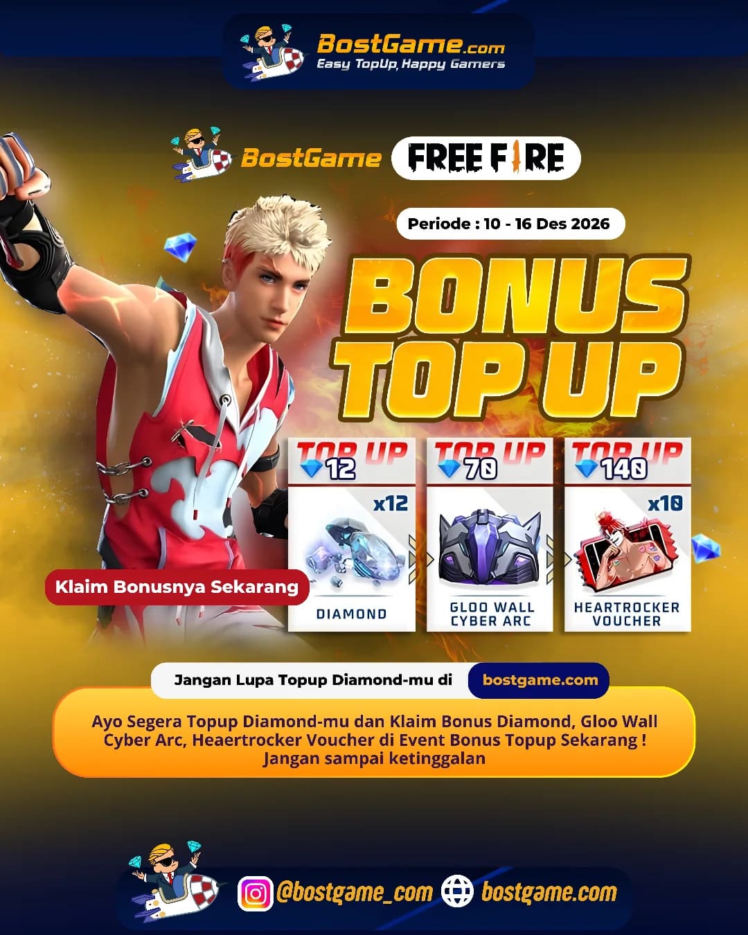 Free Fire : BONUS TOPUP IS BACK, SOBAT FF! Periode 10 - 16 Des 2026