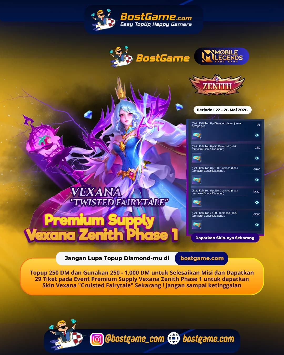 Mobile Legends Bang Bang : PREMIUM SUPPLY VEXANA ZENITH PHASE 1 RESMI HADIR! 22 – 26 Mei 2026