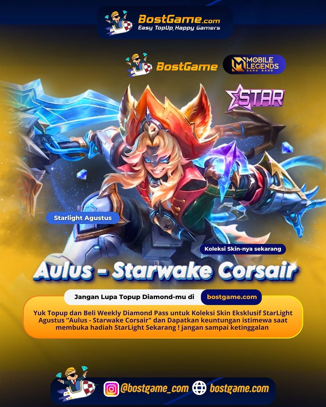 Mobile Legends Bang Bang : Skin Eksklusif StarLight Agustus “Aulus - Starwake Corsair” Telah hadir Sobat MLBB