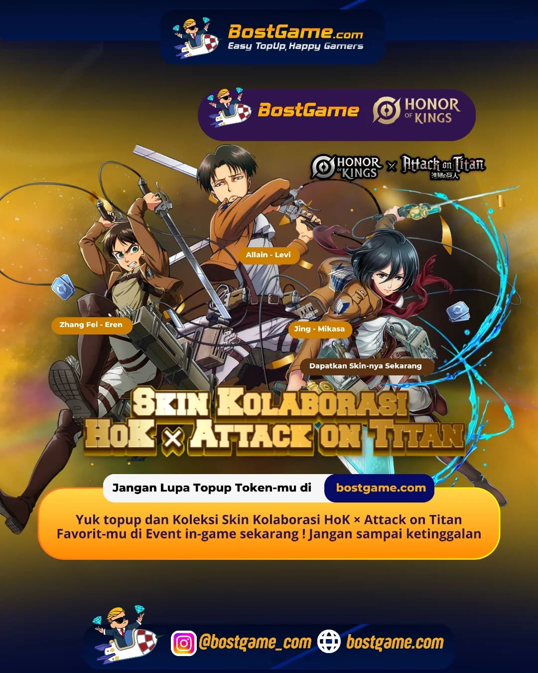 Honor Of Kings : HoK × Attack on Titan  Kolaborasi epic yang wajib kamu koleksi! ⚡