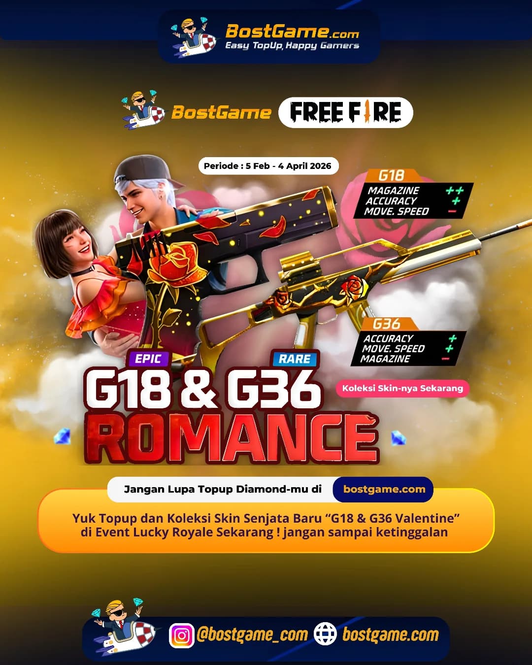 Free Fire : Skin senjata terbaru “G18 & G36 Valentine” resmi hadir, guyss!