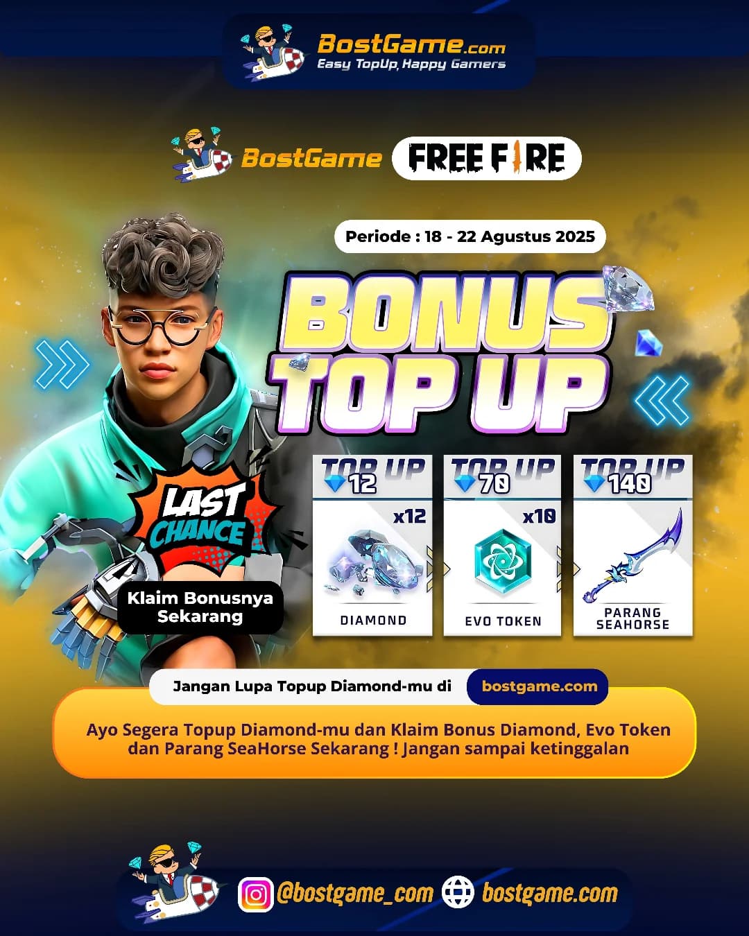 Free Fire : Cuma sampai 22 Agustus 2025 aja lho Last Chance Event BONUS TOPUP !!