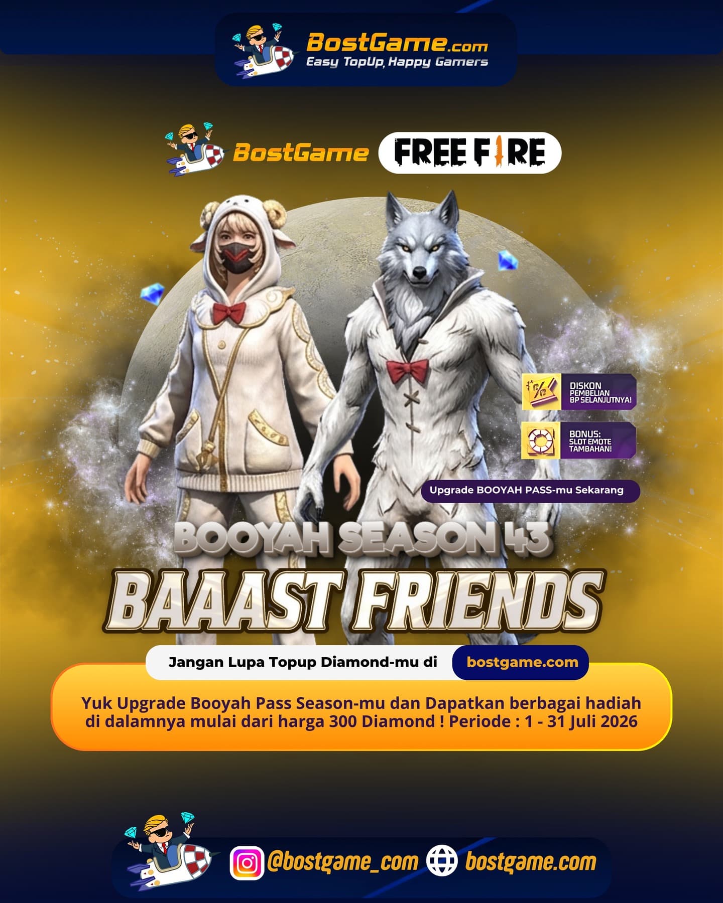 Free Fire : BOOYAH PASS SEASON 43 “BAAAST FRIENDS” akhirnya resmi rilis! 😍✨