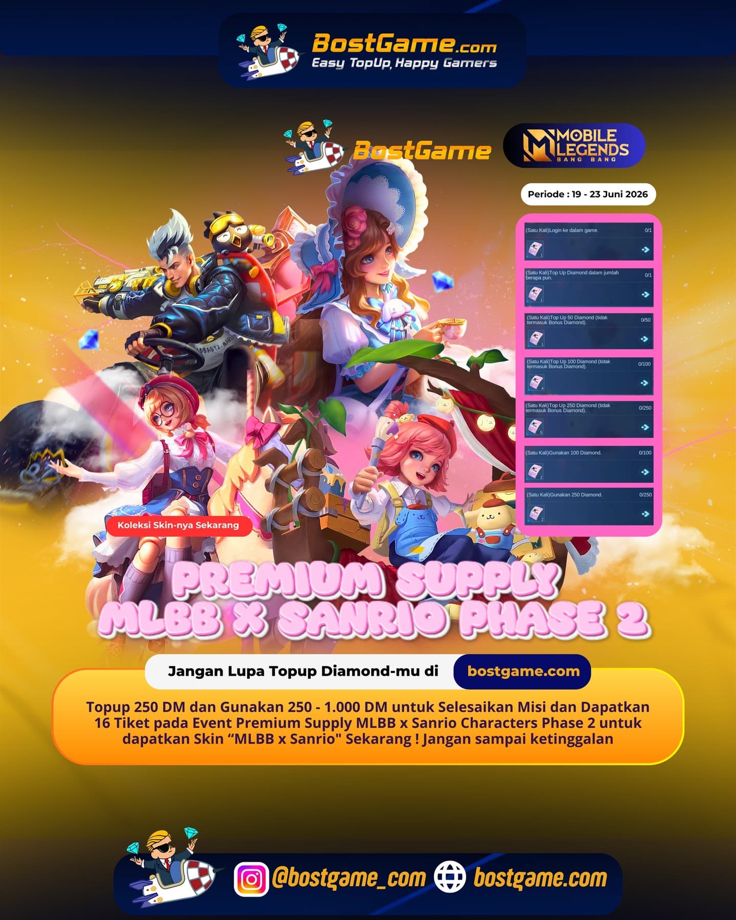 Mobile Legends Bang Bang : Event Premium Supply MLBB x Sanrio Characters Phase 2 Telah Hadir Guyss ⚡