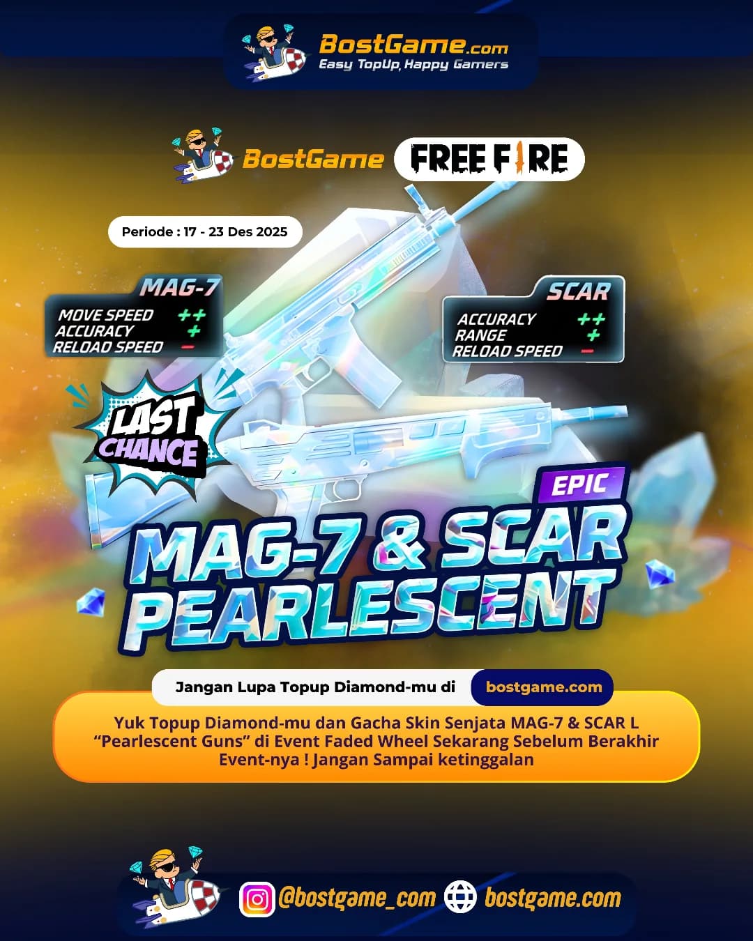 Free Fire : Last Chance Event MAG-7 & SCAR-L “Pearlescent Guns”  Sobat FF!
