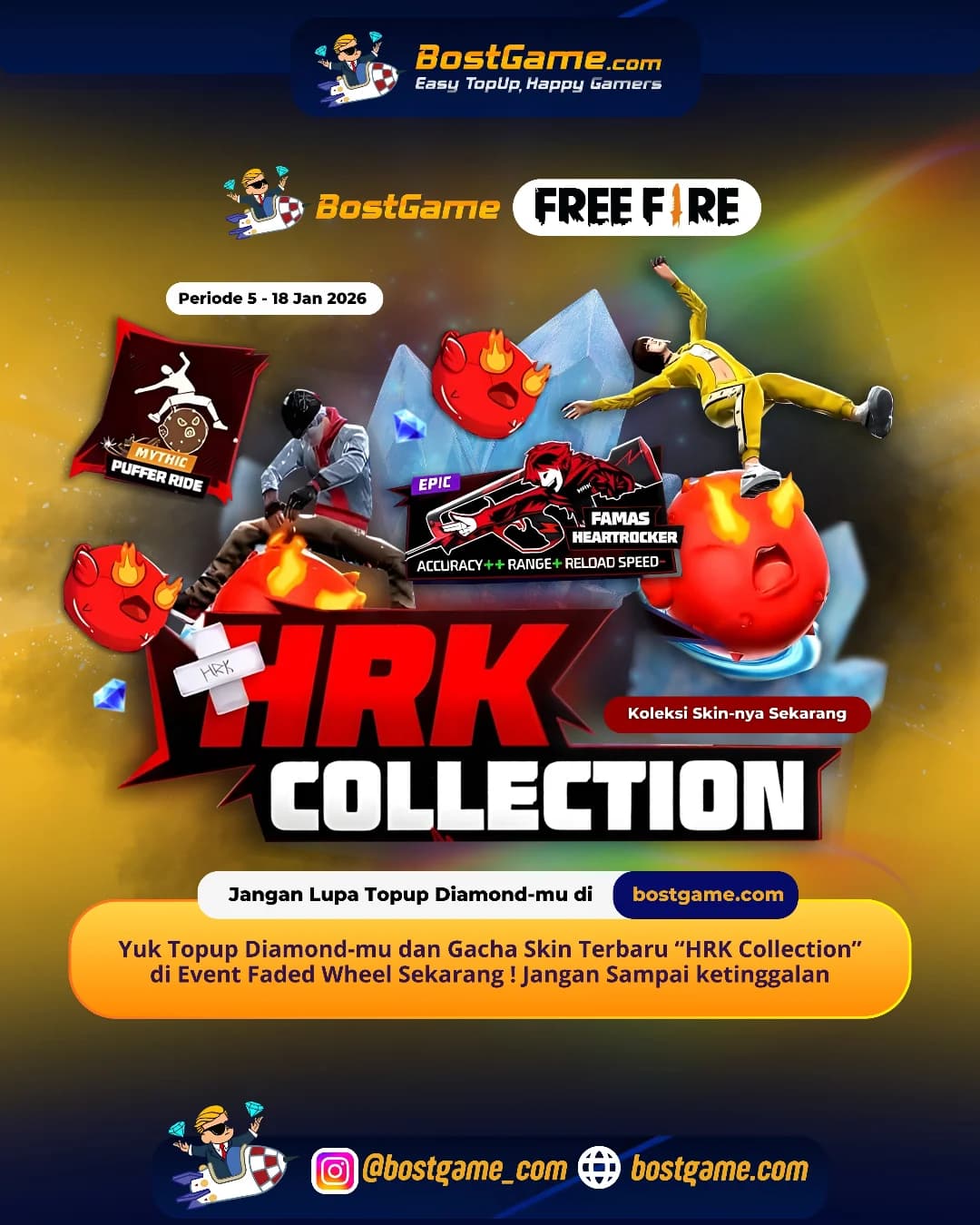 Free Fire : Skin Terbaru “HRK Collection” resmi hadir di Event Faded Wheel, guyss! Periode 5 – 18 Jan 2026
