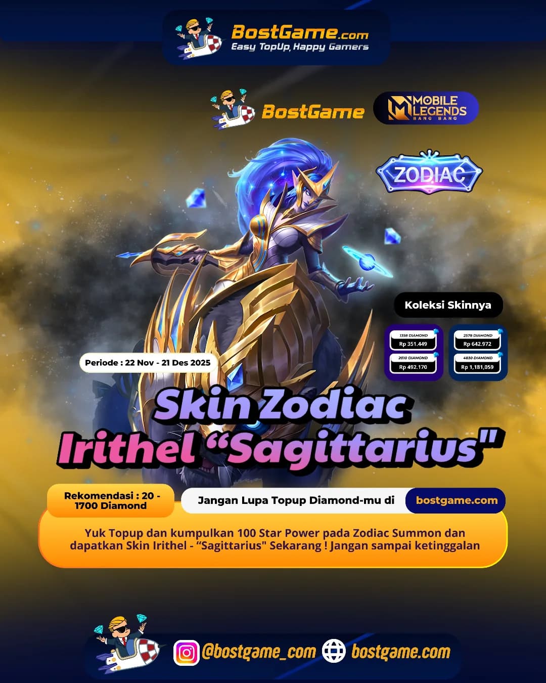 Mobile Legends : Skin Zodiac Irithel - “Sagittarius" balik lagi! Saatnya bersinar di Land of Dawn bareng duo bintang kece yang elegan & mematikan!