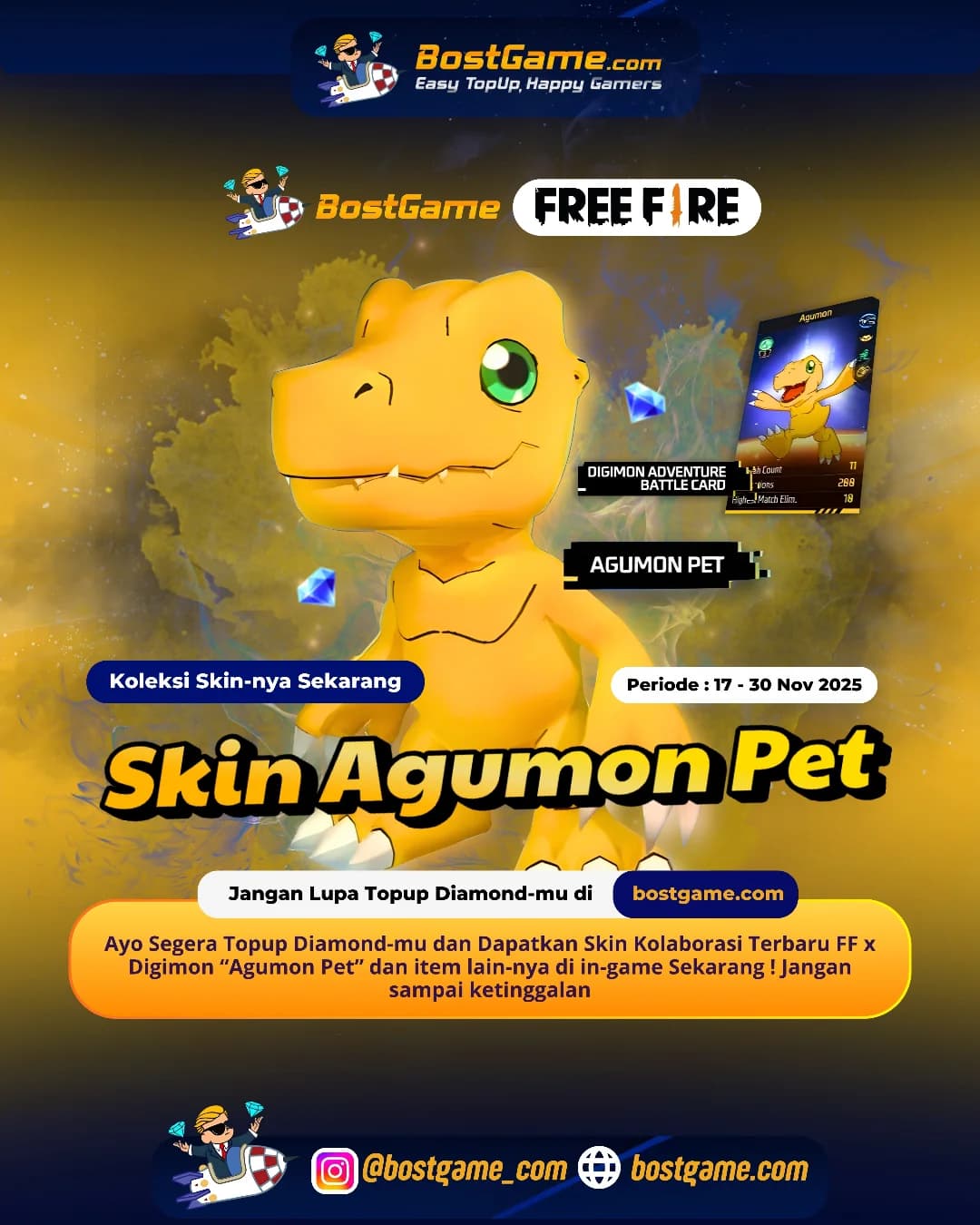 Free Fire  : Skin Pet Agumon – FF x Digimon resmi hadir!