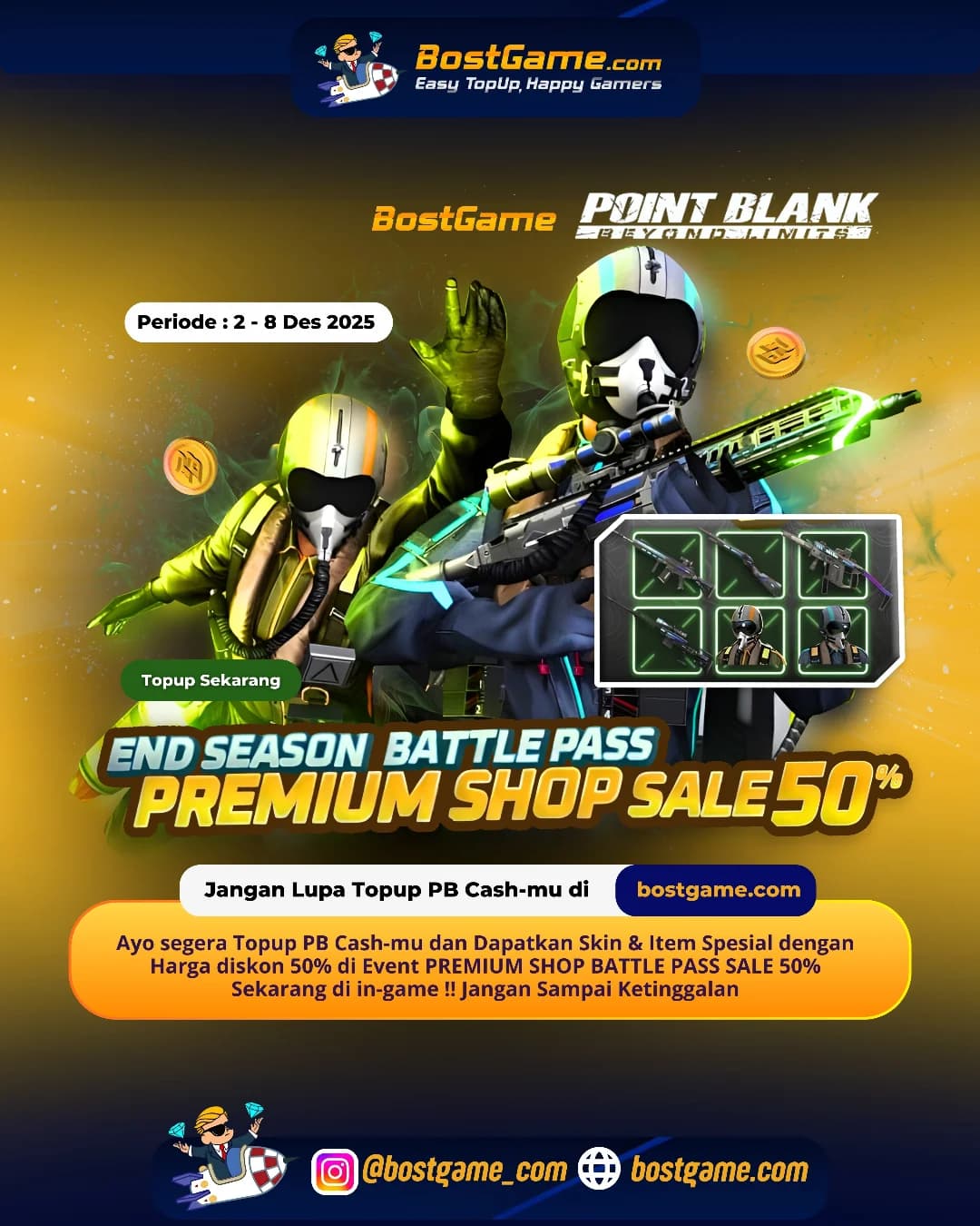 Point Blank : PREMIUM SHOP BATTLE PASS SALE 50% IS BACK!  Periode sampai 8 Des 2025!