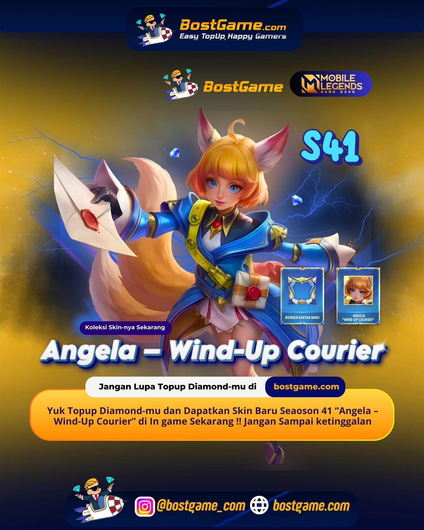 Mobile Legends Bang Bang :  SKIN BARU SEASON 41 ANGELA – WIND-UP COURIER TELAH HADIR 💙