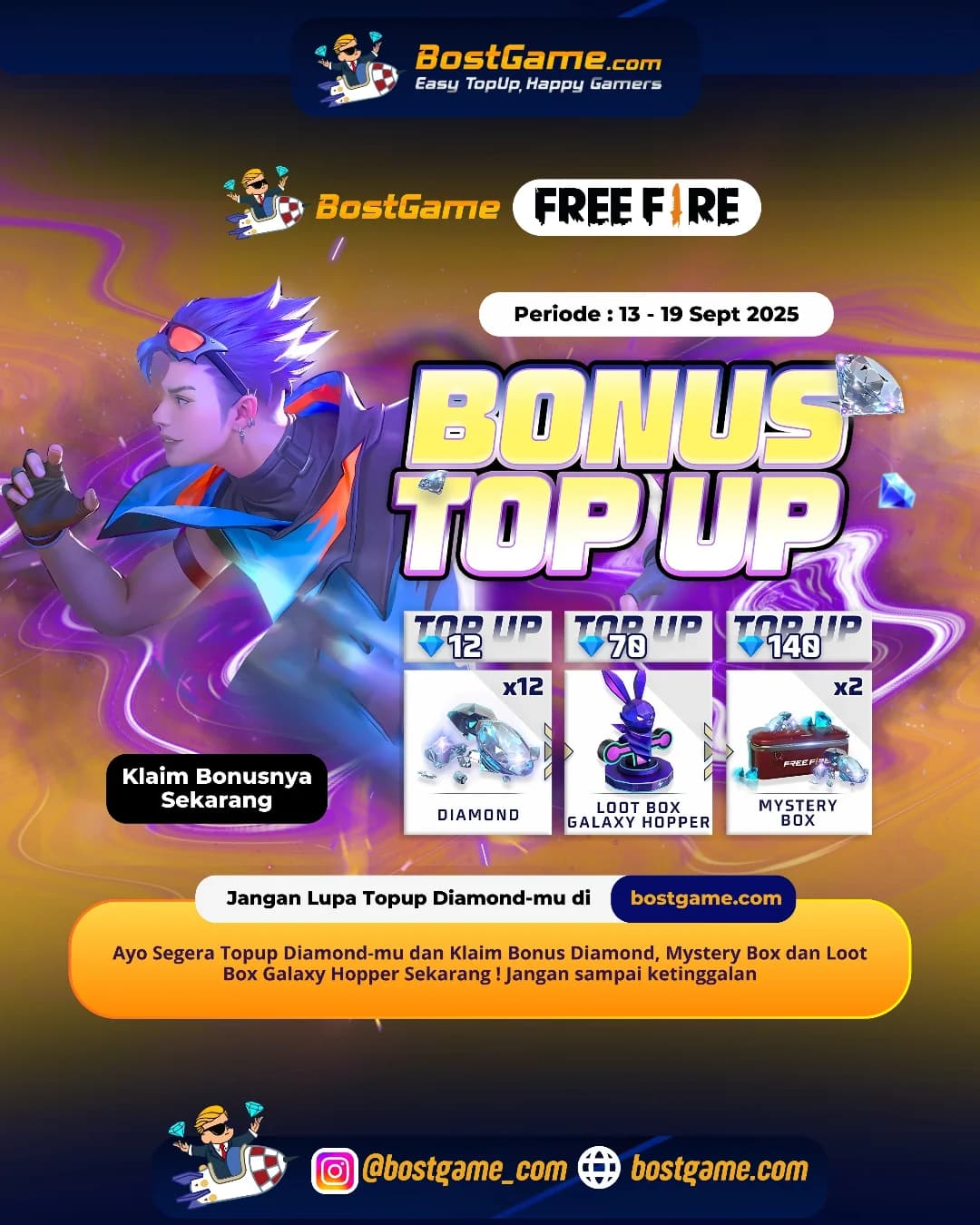 Free Fire : BONUS TOPUP IS BACK! "Periode : 13 - 19 Sept 2025"