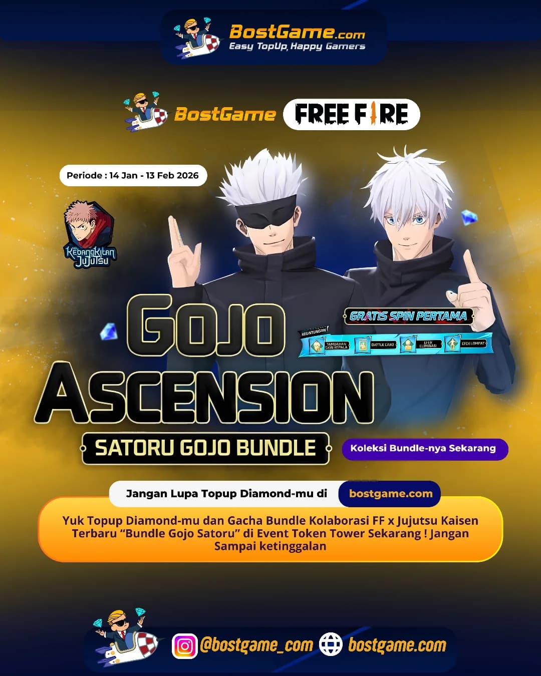 Free Fire : Bundle Kolaborasi FF x Jujutsu Kaisen Terbaru “Bundle Gojo Satoru” Telah Hadir 