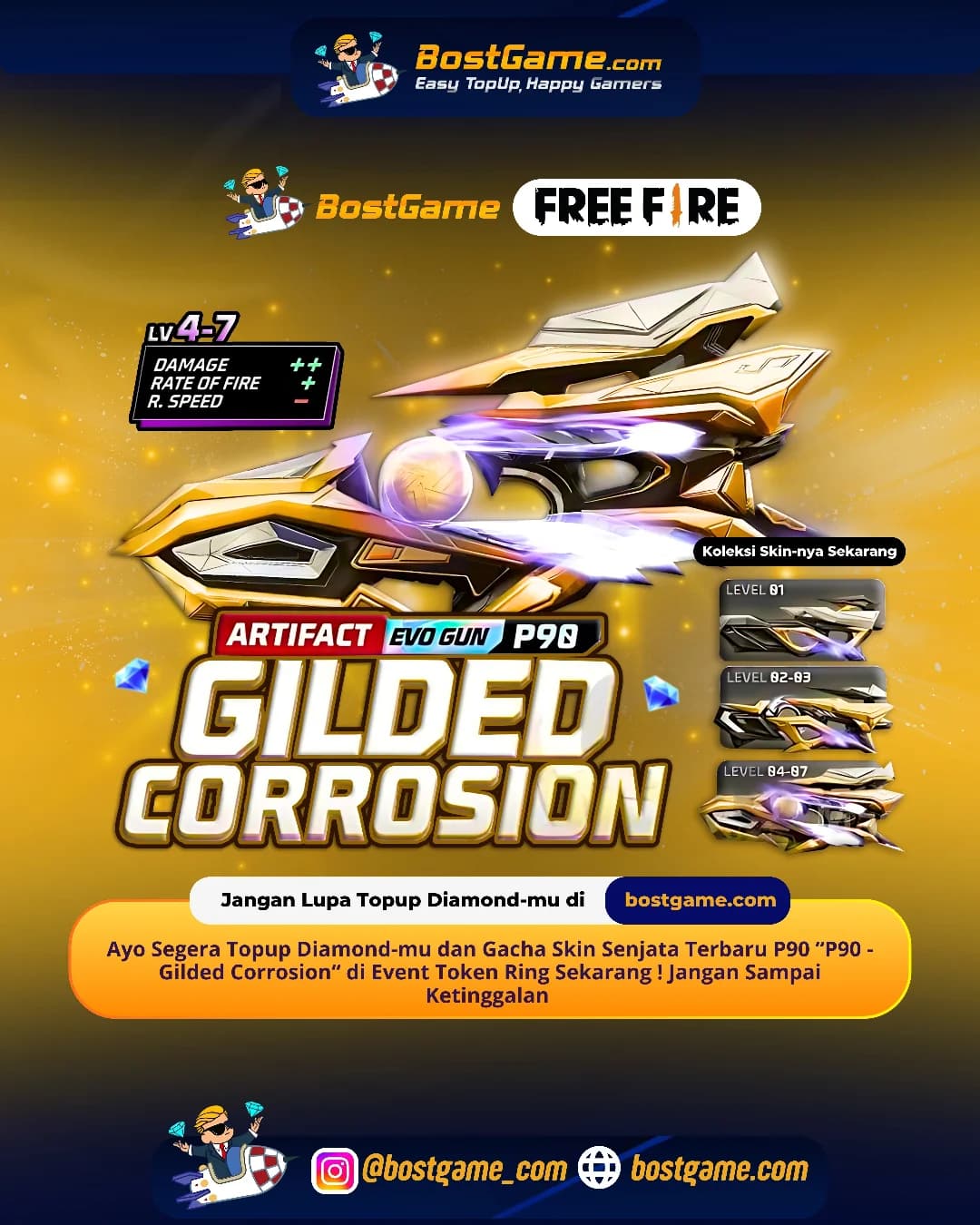 Free Fire : Skin Senjata Baru “P90 - Gilded Corrosion” udah mendarat di Event Token Ring!