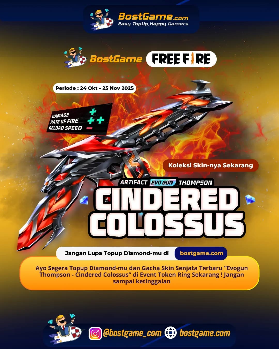 Free Fire : Evogun Thompson – Cindered Colossus siap bikin lawan auto panik!