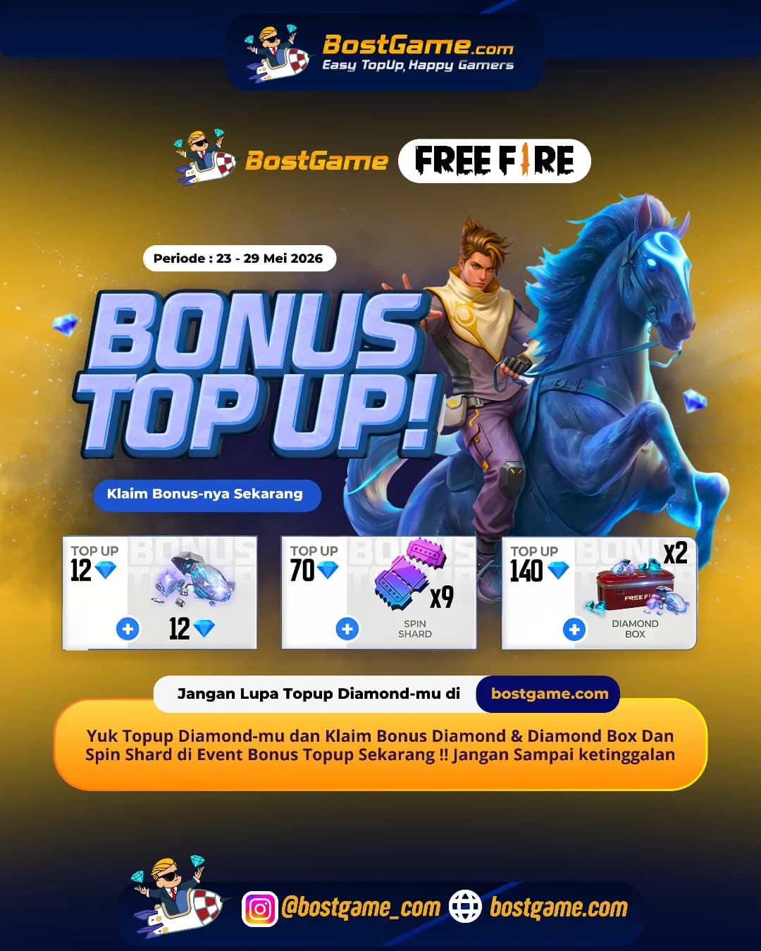 Free Fire : BONUS TOPUP IS BACK, SOBAT FF!  23 - 29 Mei 2026