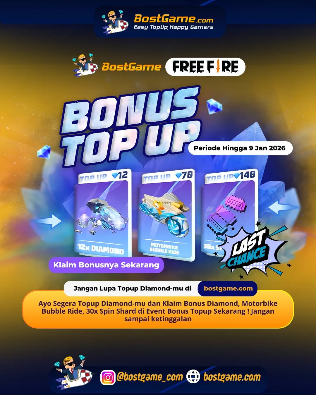 Free Fire : Last Chance Event BONUS TOPUP , SOBAT FF!  Periode Hingga 9 Jan 2026