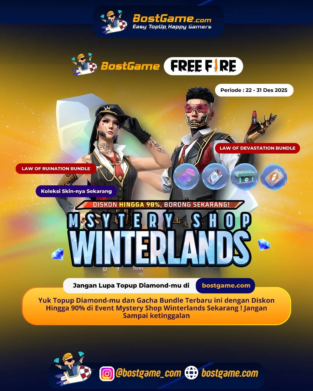Free Fire : Event Mystery Shop Winterlands akhirnya hadir, guyss! Periode 22 – 31 Des 2025