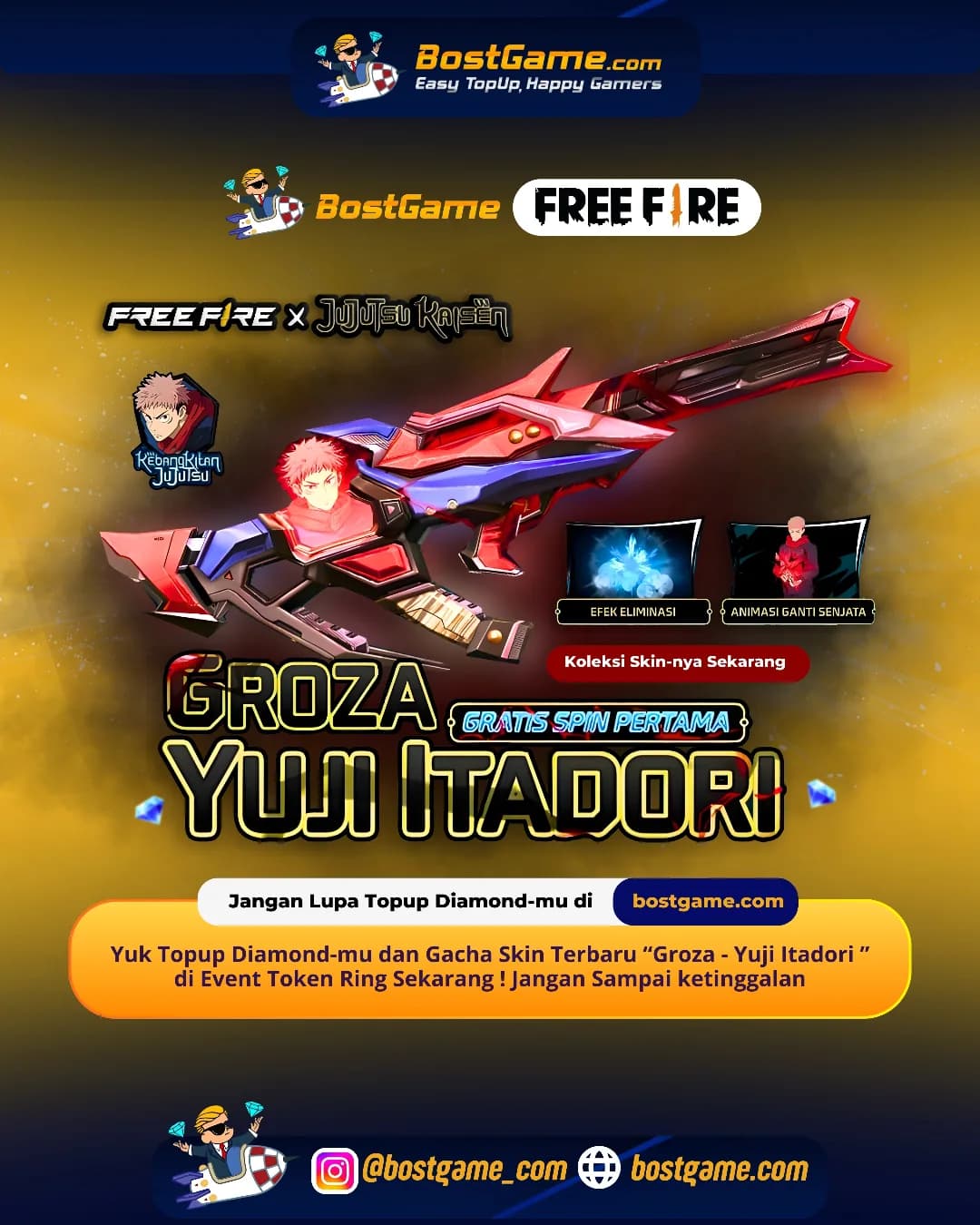 Free Fire : Skin Senjata Kolaborasi FF x Jujutsu Kaisen TERBARU Groza – Yuji Itadori!