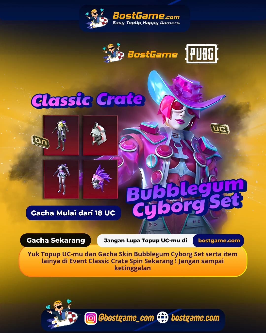 Pubg : Event Classic Crate Spin balik lagi bawa skin yang super gemes  Bubblegum Cyborg Set!