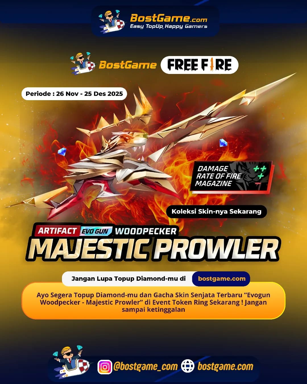 Free Fire : Skin senjata terbaru “Evogun Woodpecker – Majestic Prowler” akhirnya rilis, guyss!