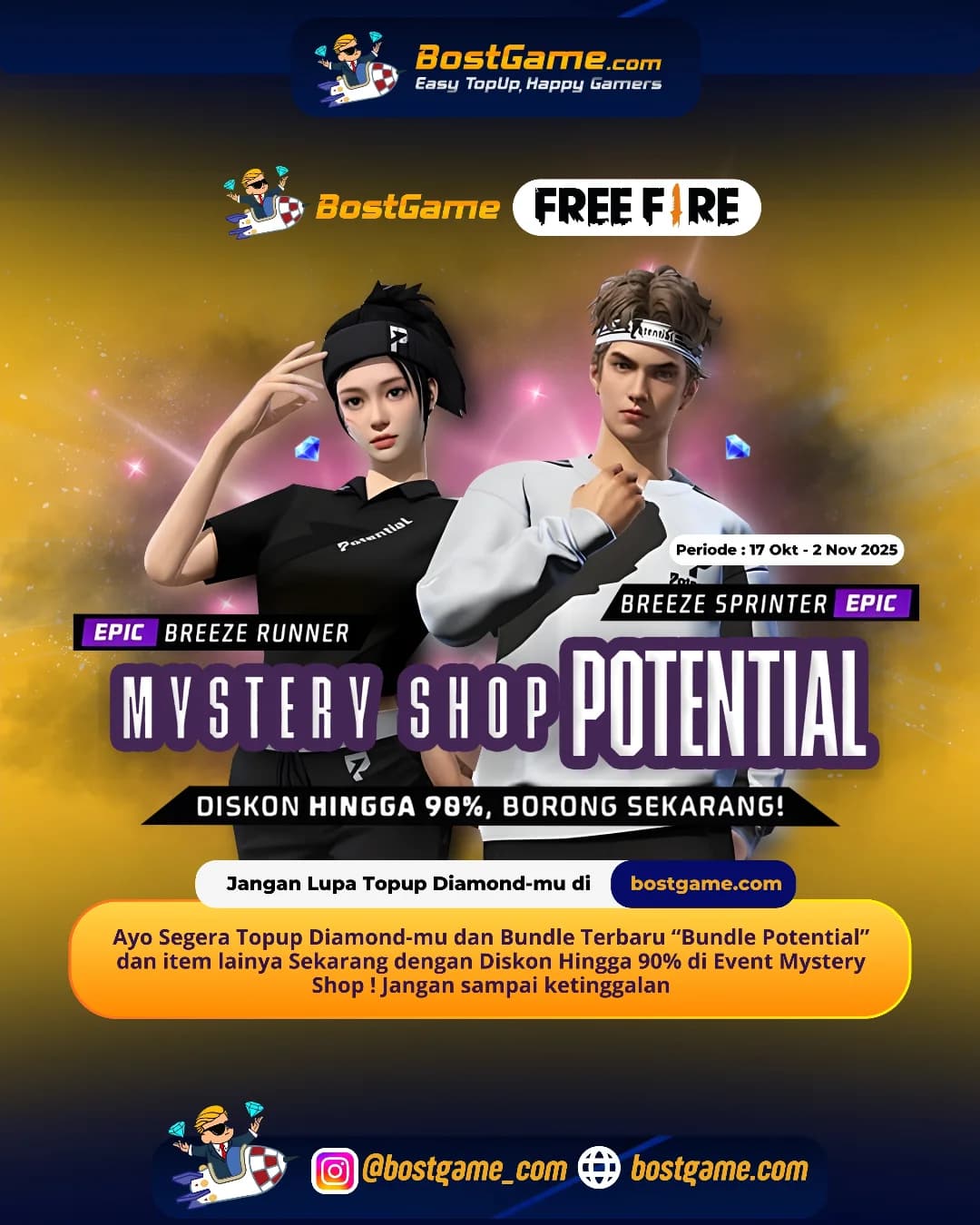 Free Fire : Mystery Shop balik lagi! Periode: 17 Okt – 2 Nov 2025