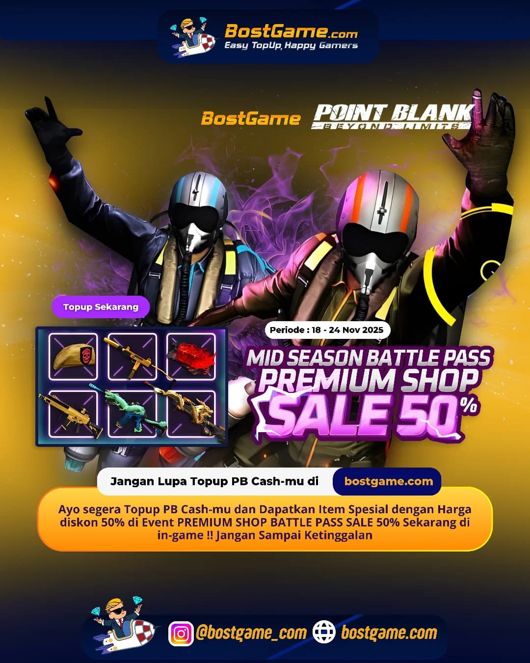 Point Blank : PREMIUM SHOP BATTLE PASS SALE 50% IS BACK! Periode 18 – 24 November 2025!