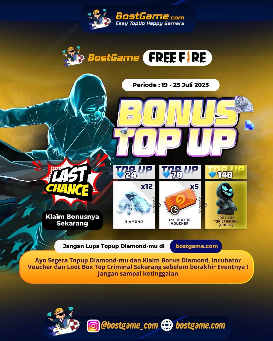 Free Fire : LAST CHANCE BONUS TOPUP SOBAT FF!  Cuma sampai 25 Juli 2025 loh!