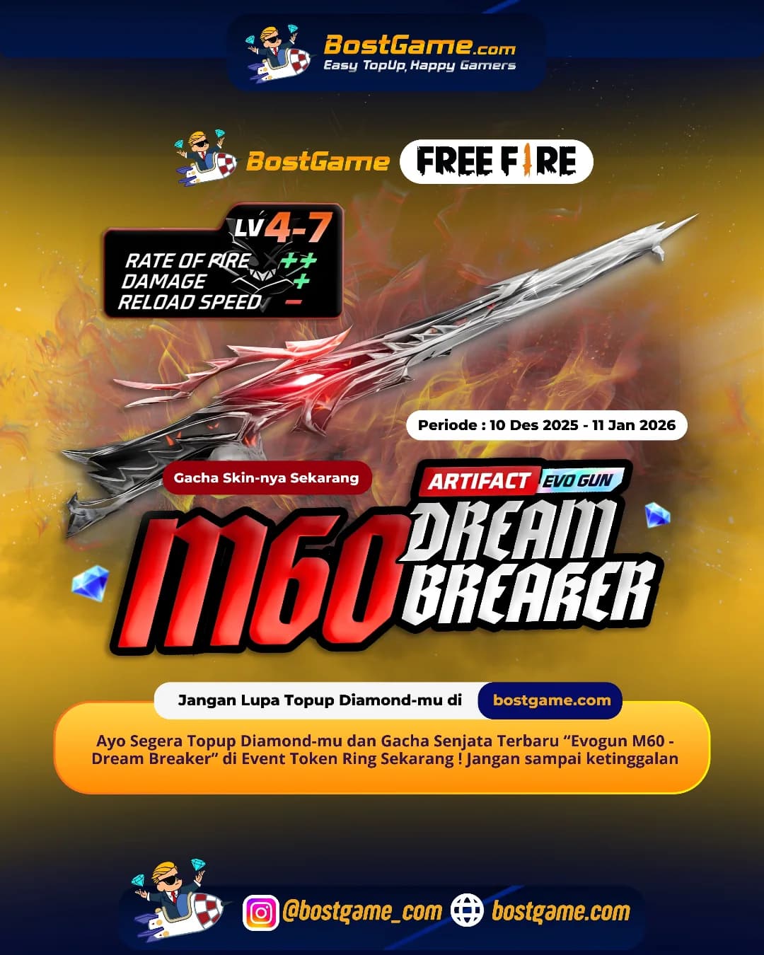 Free Fire : Senjata terbaru “Evogun M60 – Dream Breaker” akhirnya rilis juga, guys!