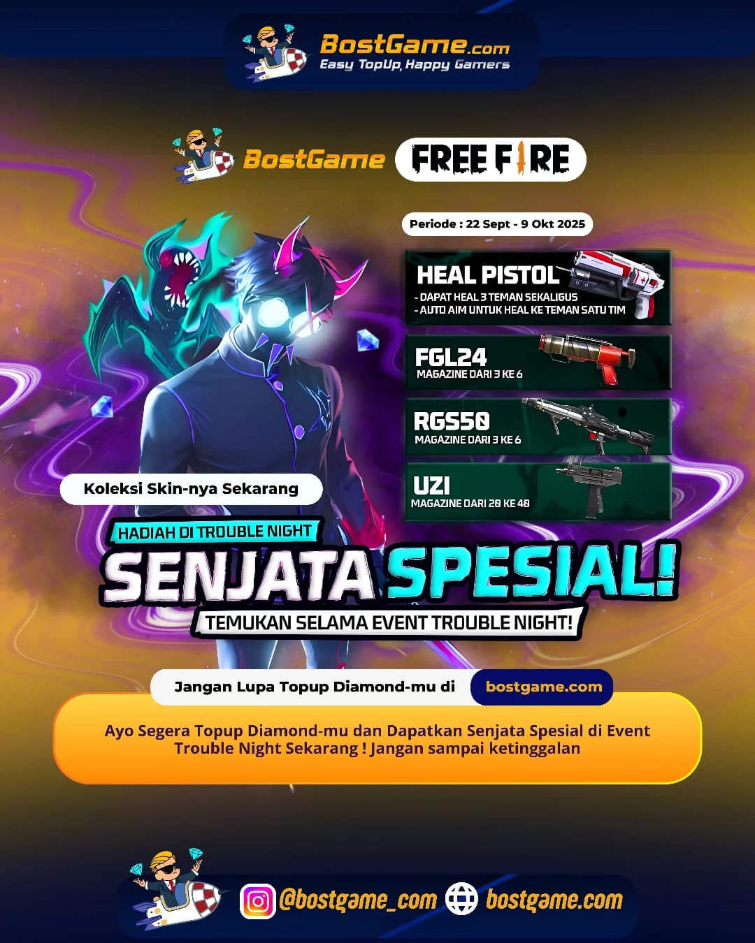 Free Fire : Event Trouble Night resmi mendarat! "22 Sept – 9 Okt 2025"