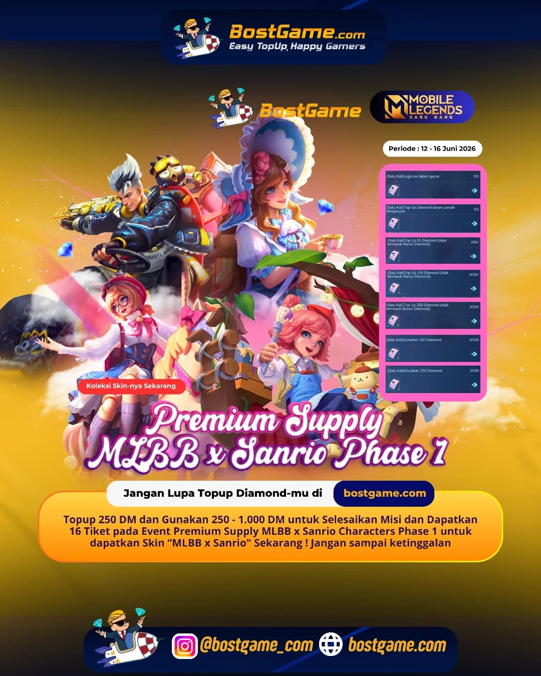Mobile Legends Bang Bang : Event Premium Supply MLBB x Sanrio Characters Phase 1 Telah Hadir Guyss 🔥