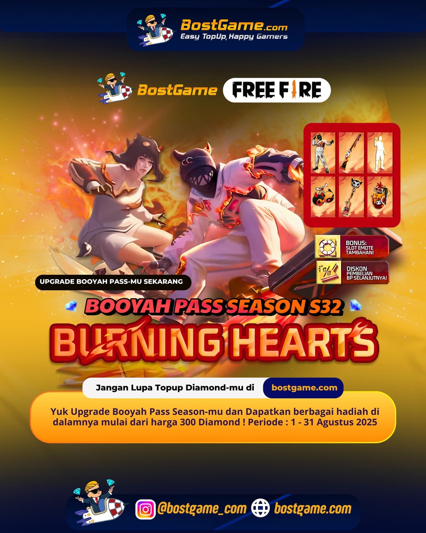 Free Fire : Booyah Pass Season 32 “Burning Hearts” akhirnya resmi hadir! 