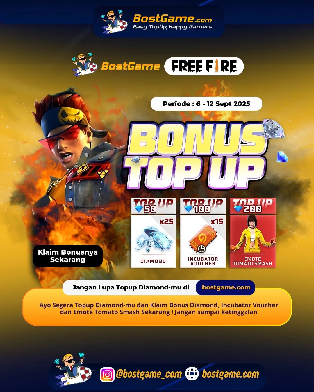 Free Fire : BONUS TOPUP IS BACK "Periode : 6 - 12 Sept 2025"