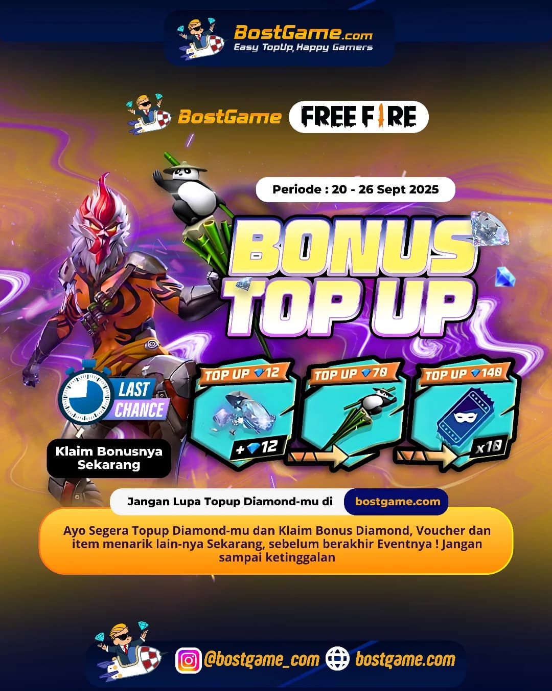 Free Fire : Event BONUS TOPUP, SOBAT FF! cuma sampai 26 Sept 2025