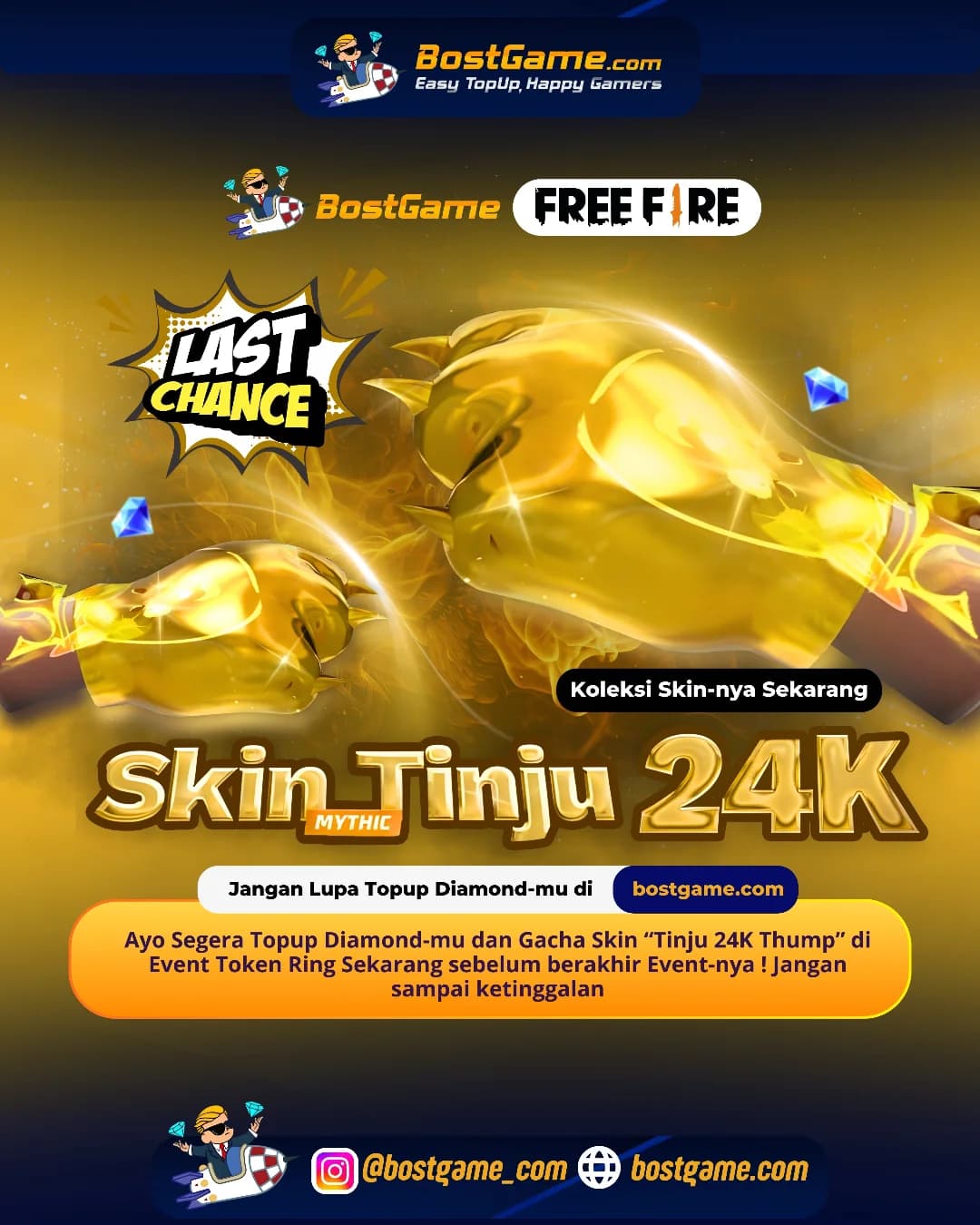 Free Fire : Last Chance buat ngedapetin Skin “Tinju 24K Thump”, Sobat FF!