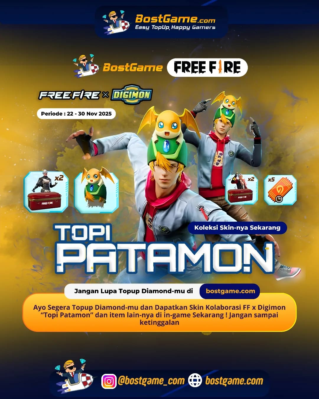 Free Fire : Kolaborasi paling gemoy antara FF x Digimon akhirnya mendarat juga!