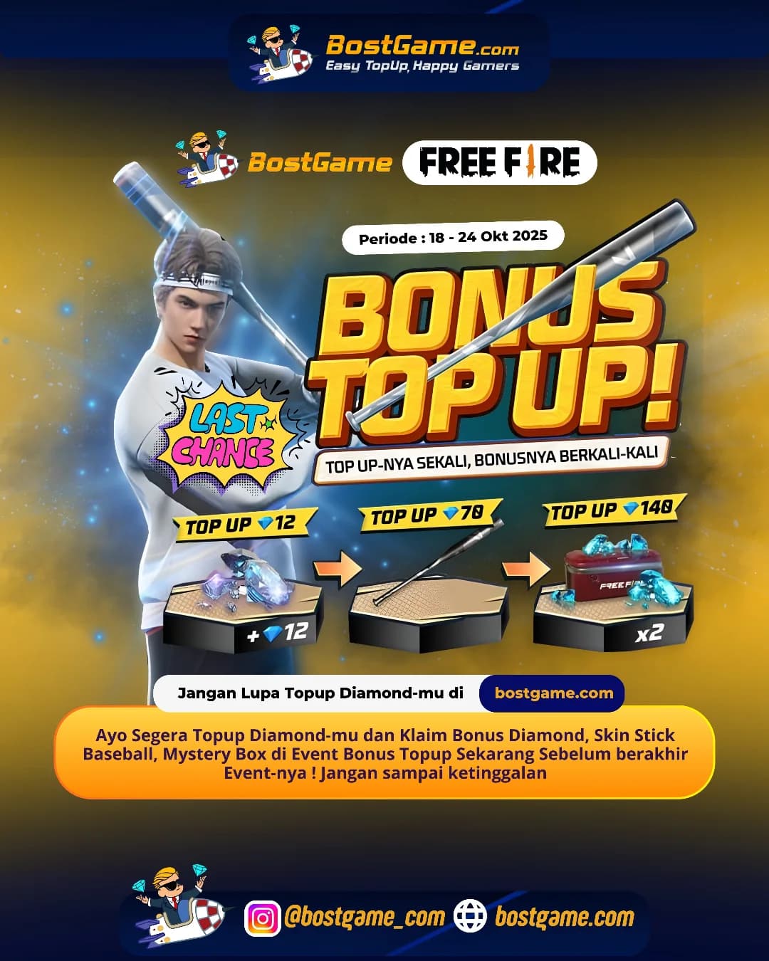 Free Fire : Periode cuma sampai 24 Oktober 2025, abis itu bye bye bonus!