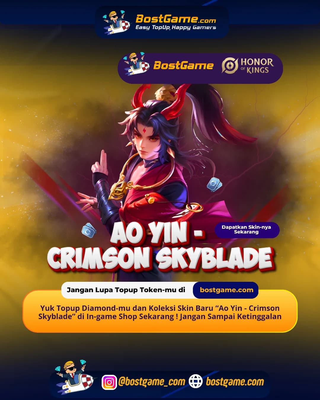 Honor Of Kings : Skin “Ao Yin – Crimson Skyblade” kini resmi hadir Guysss! 🐉🔥