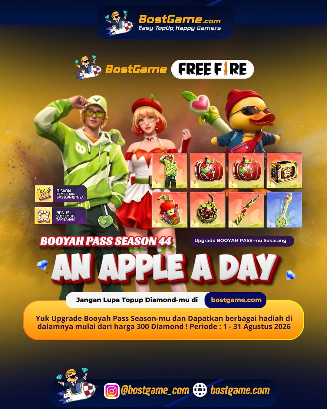 Free Fire : BOOYAH PASS SEASON 44 βAN APPLE A DAYβ akhirnya resmi rilis! πβ¨