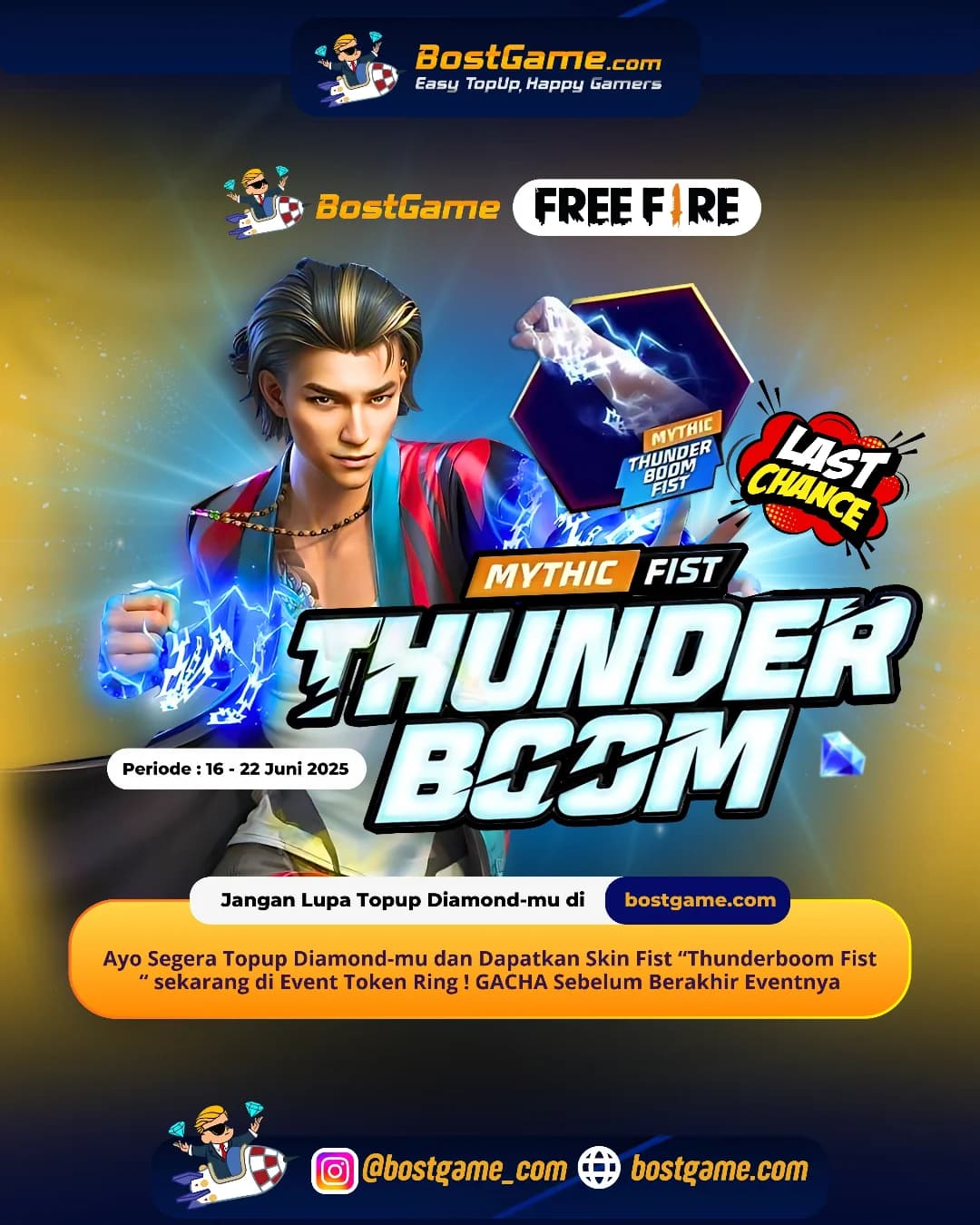 Free Fire : LAST CHANCE! THUNDERBOOM TIME, SOBAT FREEFIRE!