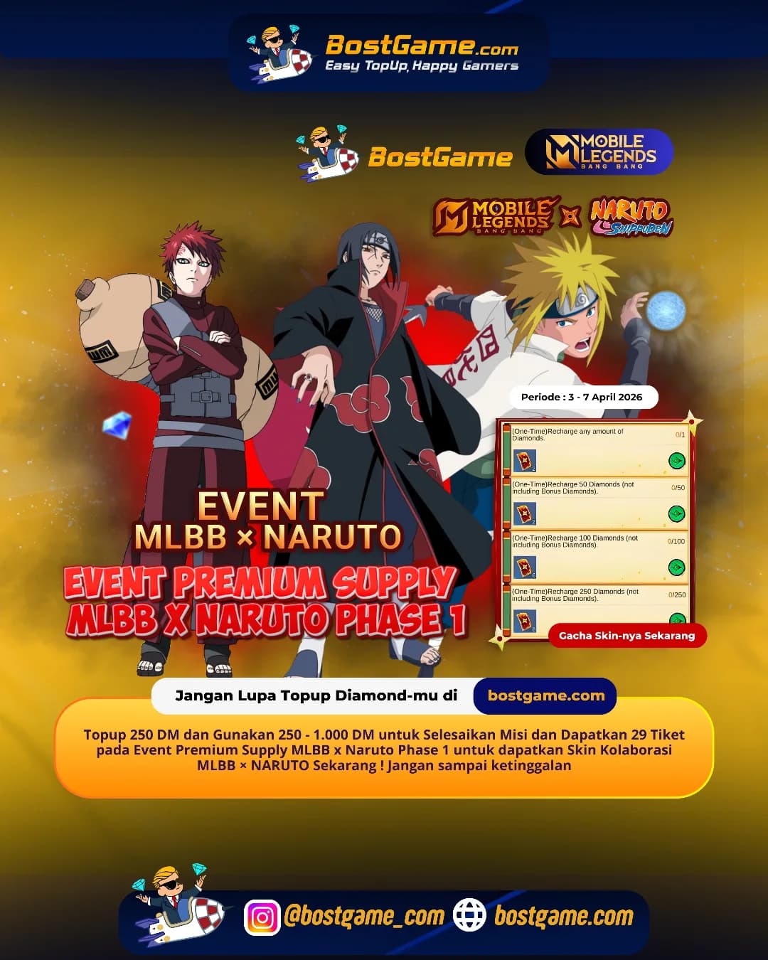 Mobile Legends Bang Bang : Event Premium Supply MLBB x Naruto Phase 1, 3 - 7 April 2026