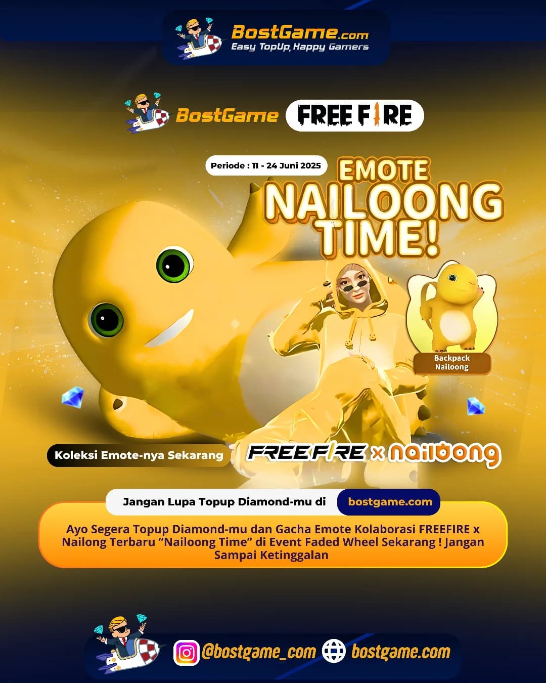 Free Fire : Kolaborasi GOKIL Hadir Lagi! EMOTE “Nailoong Time” dari kolaborasi FREE FIRE x Nailong udah mendarat di Faded Wheel!